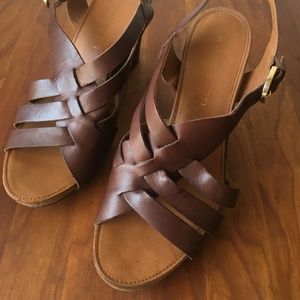 Franco Sarto Brown Leather Wedge Sandals 9.5